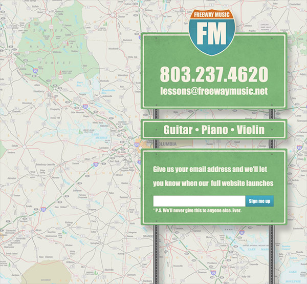 Screenshot of old freewaymusic.net landing page