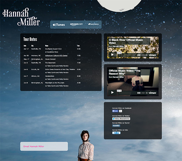 Screenshot of old version of hannahmillermusic.com